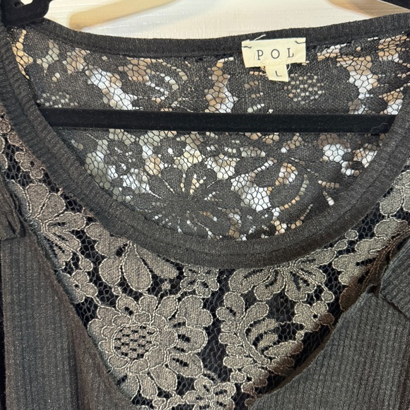 POL - Short Sleeve With Lace Accents - Boho Style - Black - Large - NWOT - Picture 2 of 10